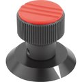 Kipp Knurled Knob W Arrow Size:1, D1=21, H=26, 5, D=5, Plastic Black, Comp:Aluminum, Cap:Red K0249.1056